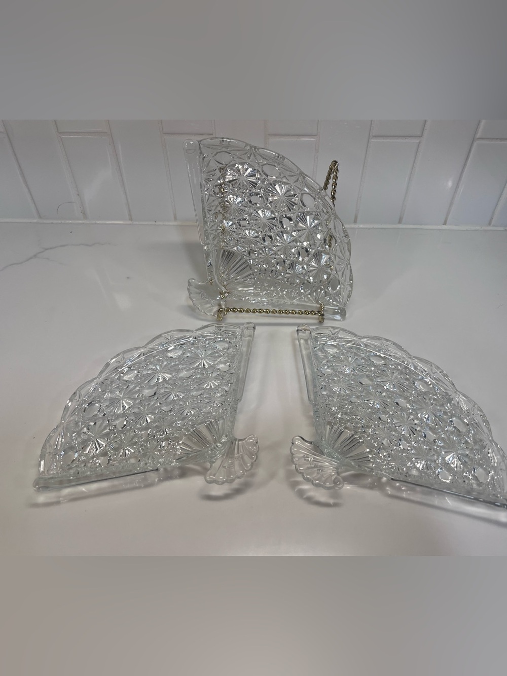 Vintage Avon Clear Glass Fan Plates 7 used For Snack Plate Trinkets Or Soap Dish